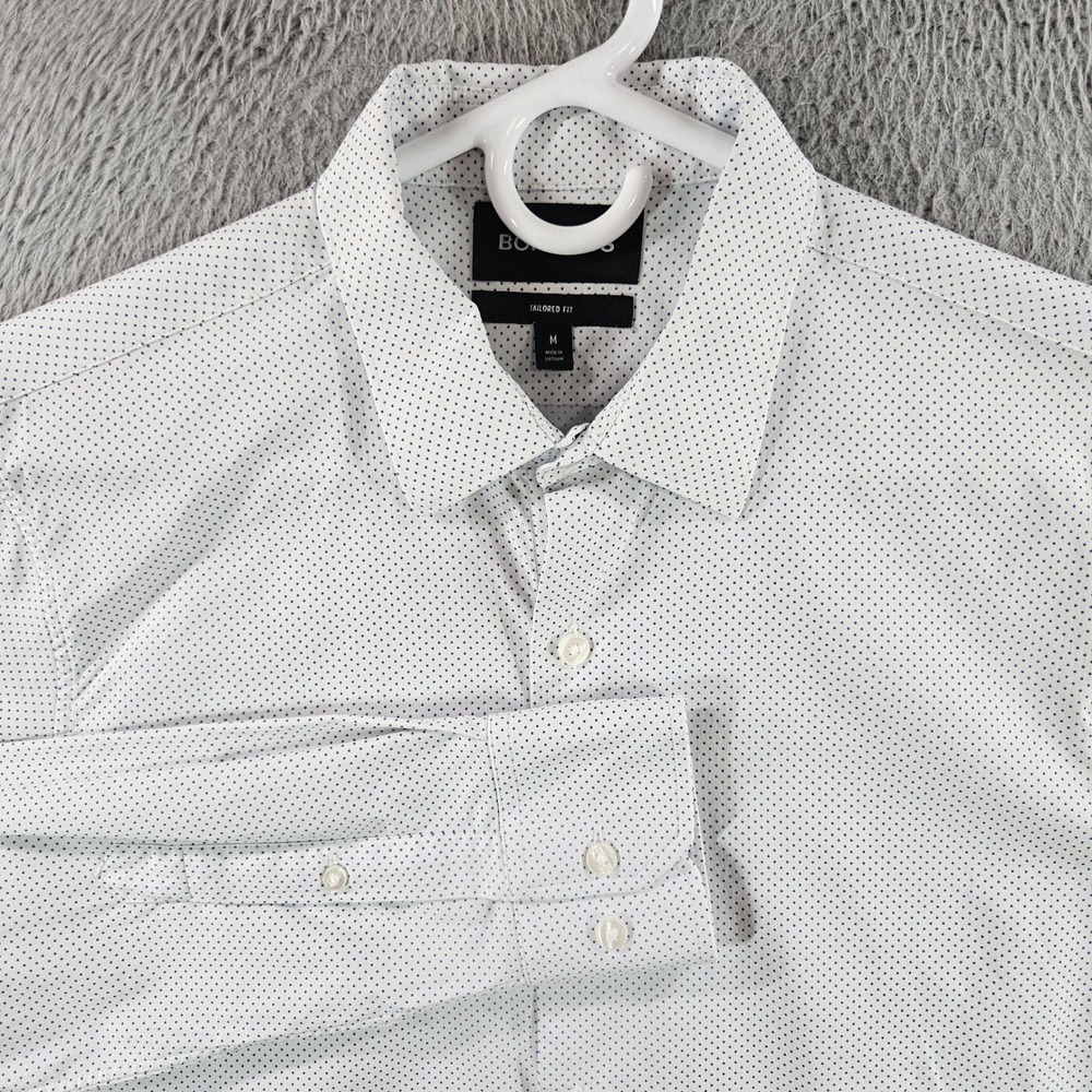 Bonobos Mens Tailored Fit Polka Dot‎ Stretch Shirt White M Performance Long Slv